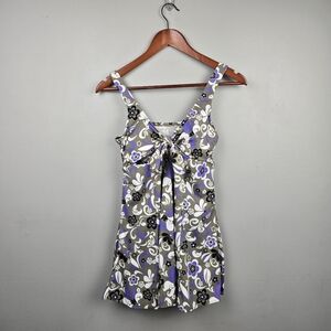 Marina West One Piece Floral Paisley Swim Dress Purple Gray Womens Size 12 Beach